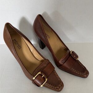 Michael Kors Brown Leather Heels with Buckle Accents